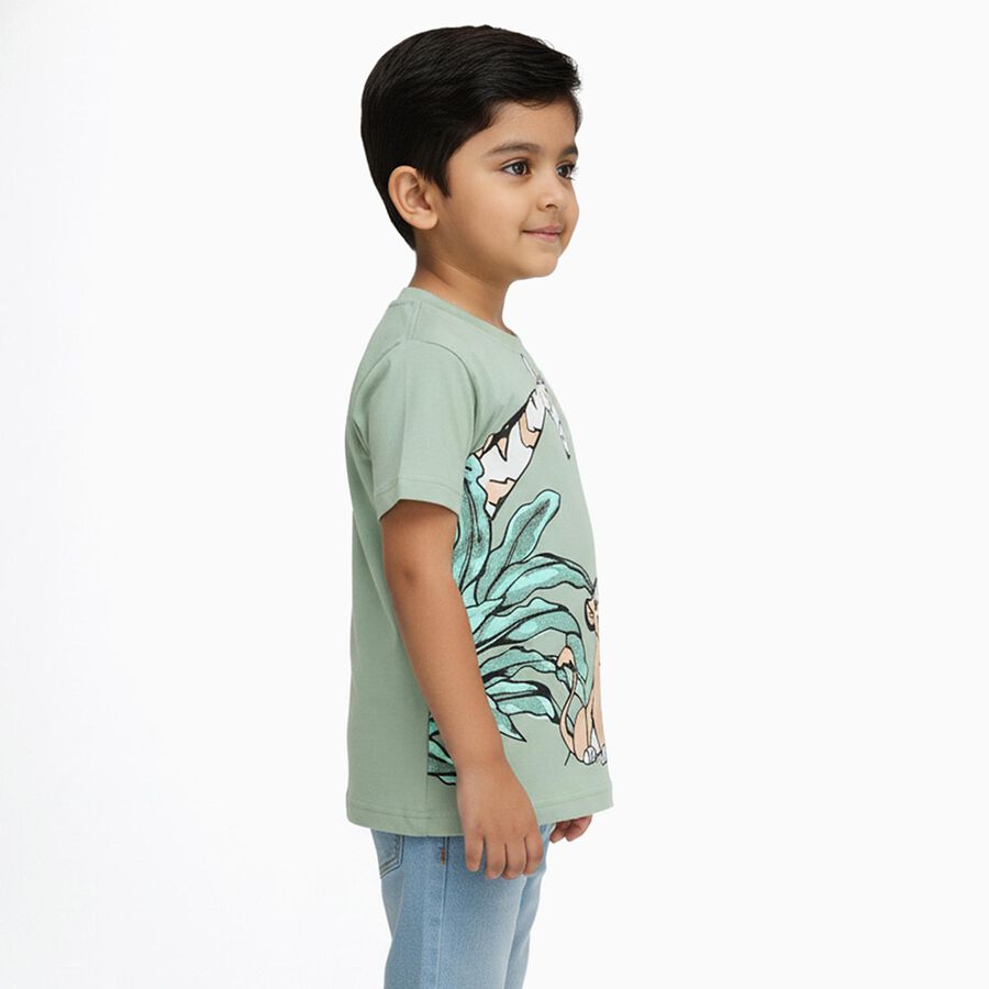 Boys Light Sage Green Cotton Round Neck Casual T-Shirt, Light Green, large image number null