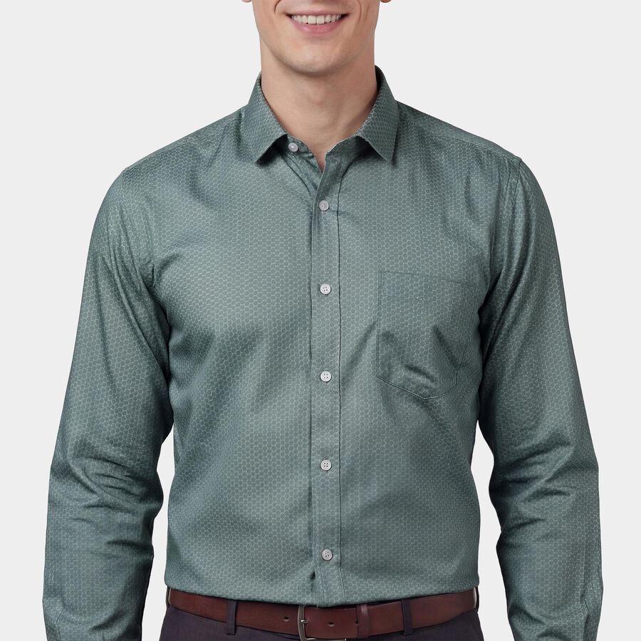 Men's Green Spread Collar Classic Formal Shirt, Dark Green, large