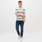 Men's Light Grey and White Crew Neck Casual Striped T-Shirt, हल्का ग्रे, small image number null
