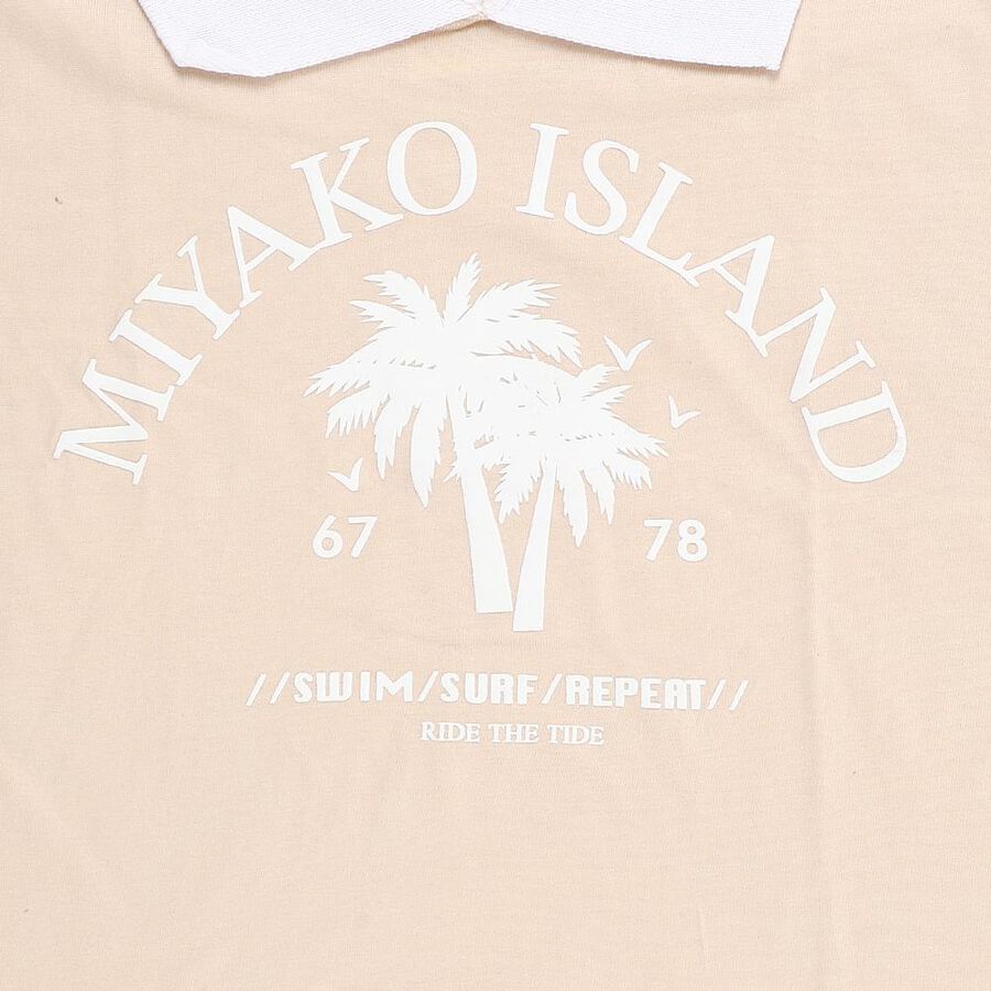 Girls Light Beige Cotton Polo Neck Casual T-Shirt, Light Grey, large image number null