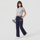 Women's Navy Blue Straight Fit Printed Track Pants, Navy Blue, small