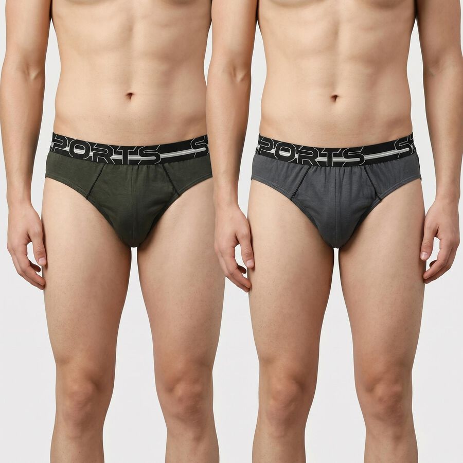 Men's Olive Green Regular Fit Solid Briefs, Olive, large