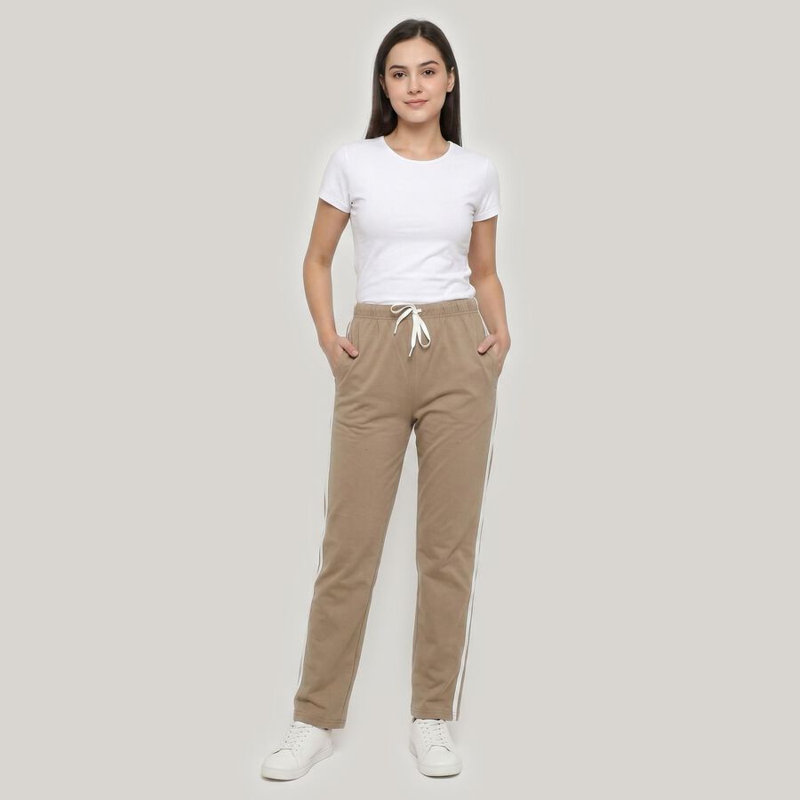 Women's Beige Straight Fit Side-Striped Track Pants, गहरा पीला, large