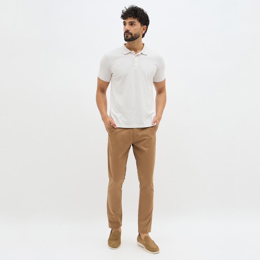 Men's 100% Cotton Slim Fit Casual Trousers, Khaki, large image number null