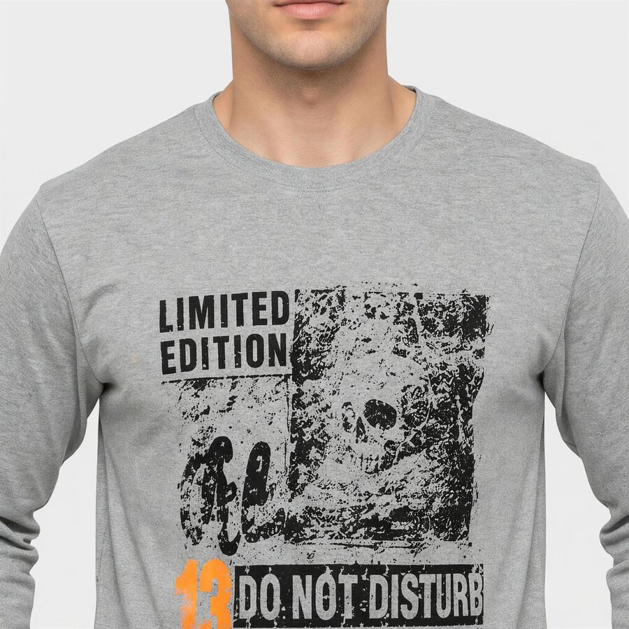 Men Light Grey Crew Neck Regular T-Shirt, हल्का ग्रे, large