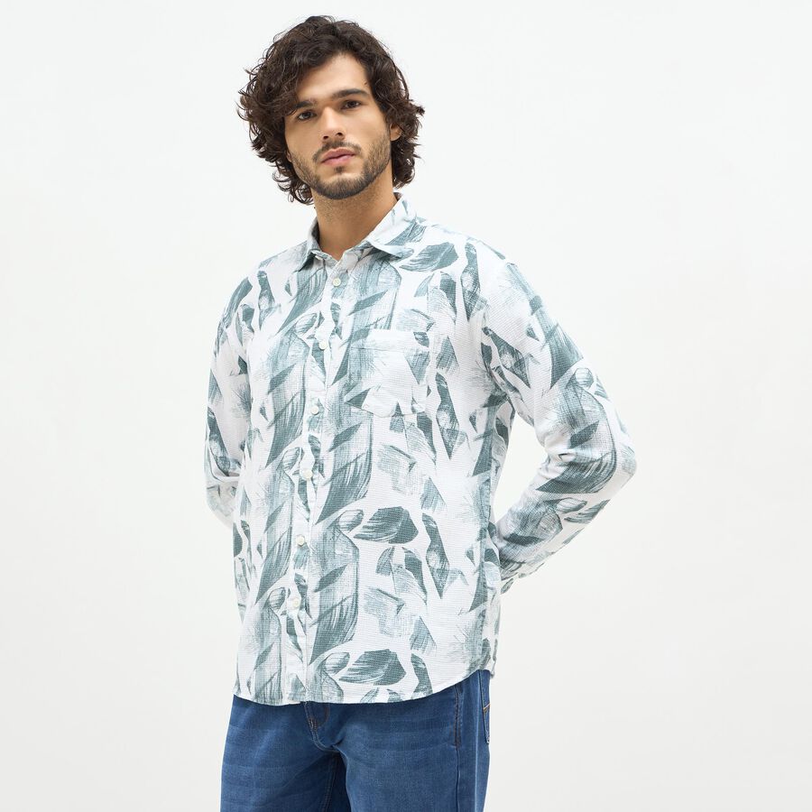 Men's Muted Sage Green Printed Classic Casual Shirt, Dark Green, large image number null
