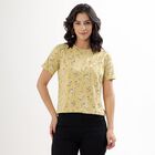 Women's Muted Mustard Yellow Round Neck Floral T-Shirt, Khaki, small image number null