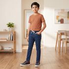 Boys Blue Slim Fit Drawstring Waist Jeans, मध्यम नीला, small