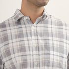 Men's Muted Grey and White Cotton Full Sleeve Spread Collar Casual Shirt, Brown, small