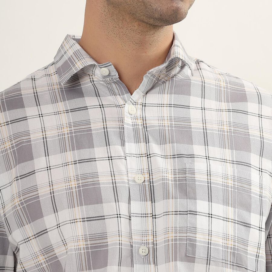 Men's Muted Grey and White Cotton Full Sleeve Spread Collar Casual Shirt, Brown, large