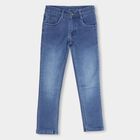 Girls' Stonewashed Blue Slim Fit Buttoned Jeans, Light Blue, small