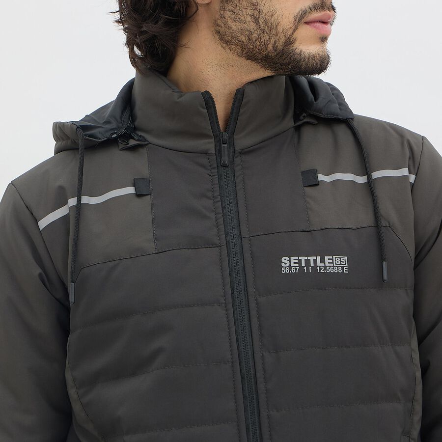 Men's Dark Grey Hooded Casual Jacket, गहरा हरा, large image number null