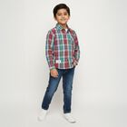 Boys Bright Red and Green Cotton Classic Collar Casual Shirt, लाल, small image number null