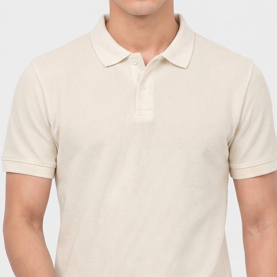 Men's White Polo Neck Polo T-Shirt, Off White, large