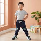 Boys' Navy Blue Jogger Graphic Printed Pyjama, Navy Blue, small