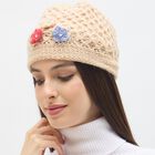 Women's Soft Beige Floral Crochet Knitted Cap, Beige, small image number null