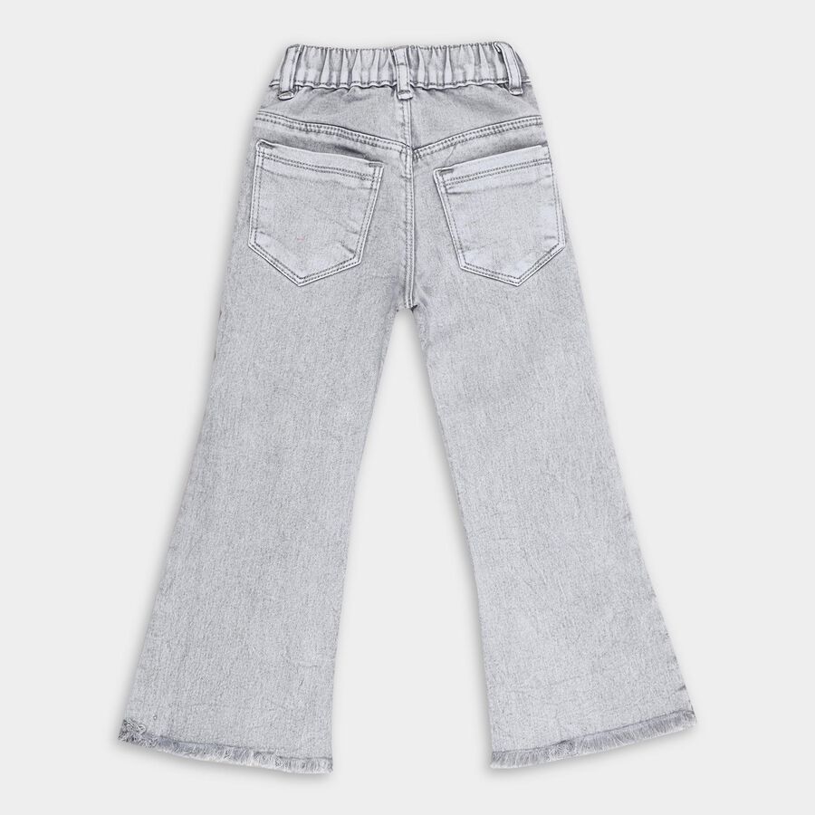 Girls Light Grey Flared Fit Bow Embellished Jeans, Light Grey, large image number null