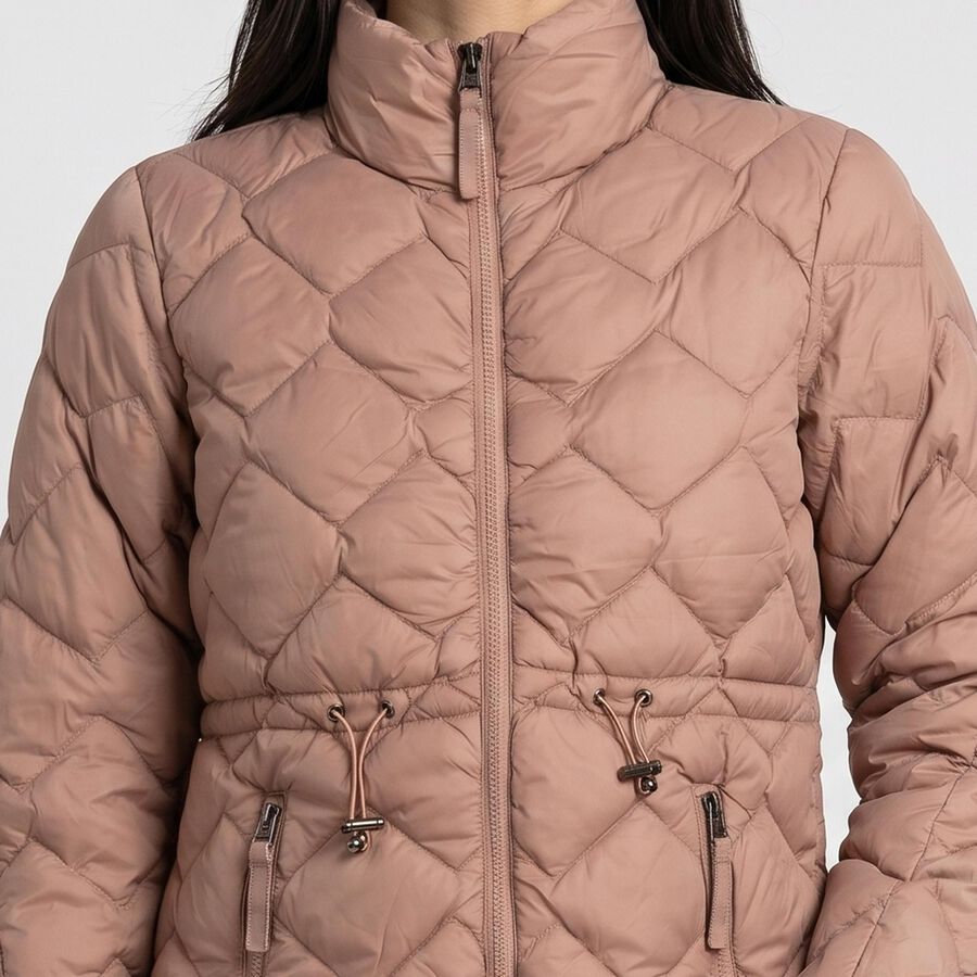 Women's Light Pink Stand Collar Puffer Jacket, Light Pink, large