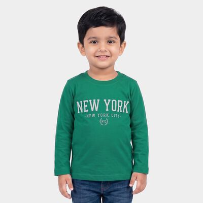 Boys Green Crew Neck Regular Boys T-Shirt