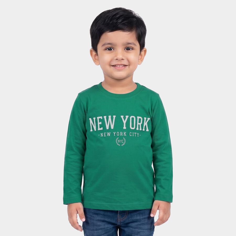 Boys Green Crew Neck Regular Boys T-Shirt, Dark Green, large
