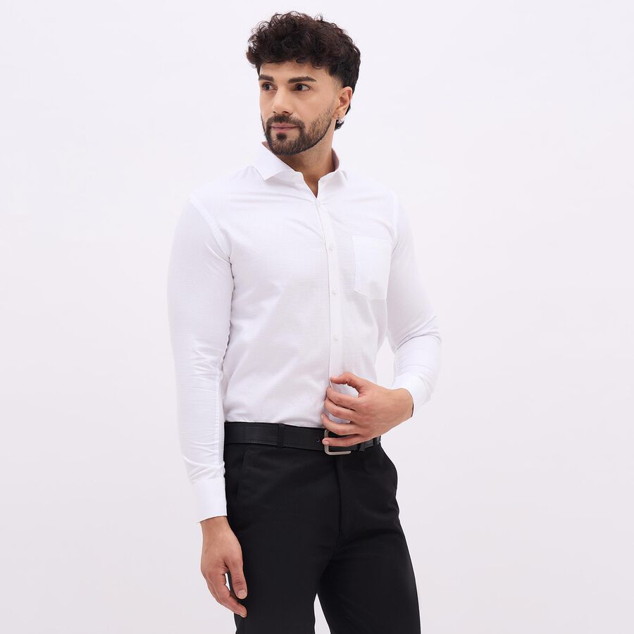 Men's Rich Eggshell White Cotton Cut Away Collar Slim Fit Formal Shirt, White, large image number null
