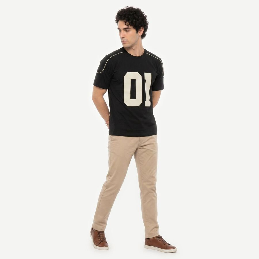 Men's Black Cotton Round Neck Regular T-Shirt, Black, large