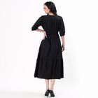 Women's Jet Black Cotton V-Neck Casual Midi Dress, Black, small