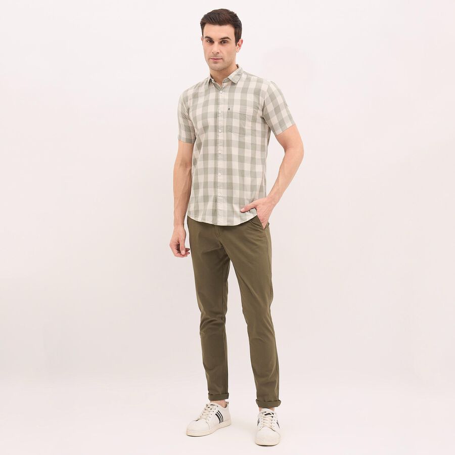 Men's 100% Cotton Cross Pocket Slim Fit Casual Trousers, Olive, large image number null
