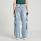 Women's Light Blue Relaxed Fit Cargo Jeans, हल्का नीला, small