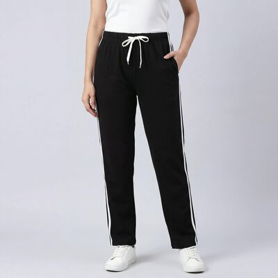 Women's Black Regular Fit Cuffed Track Pants