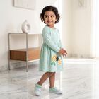 Girls' Mint Green Fit and Flare Polka Dot Applique Frock, Light Green, small