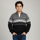 Boys Black and Grey Half-Zip Casual Pullover, काला, small image number null