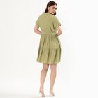 Women's Olive Green V-Neck Casual Dress, हल्का हरा, small image number null