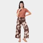 Women's Brown Straight Fit Floral Pyjama, भूरा, small