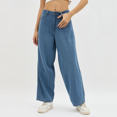 Women's Bleached Blue Regular Fit High-Rise Jeans