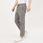 Men's Light Grey Slim Fit Flat-Front Casual Trousers, Light Grey, small