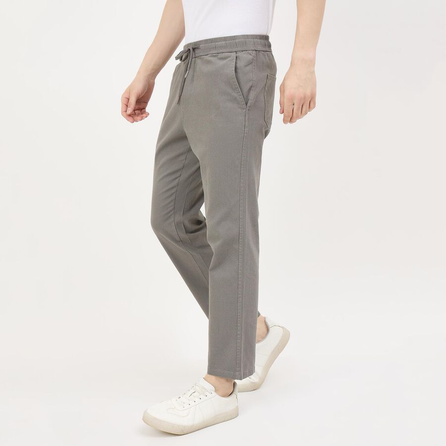 Men's Light Grey Slim Fit Flat-Front Casual Trousers, Light Grey, large
