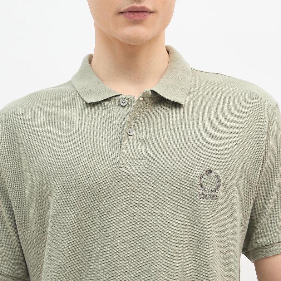 Men's Light Sage Green Polo Collar Casual T-Shirt, हल्का हरा, large