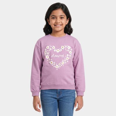 Girls' Lilac Crew Neck Pullover Sweatshirt