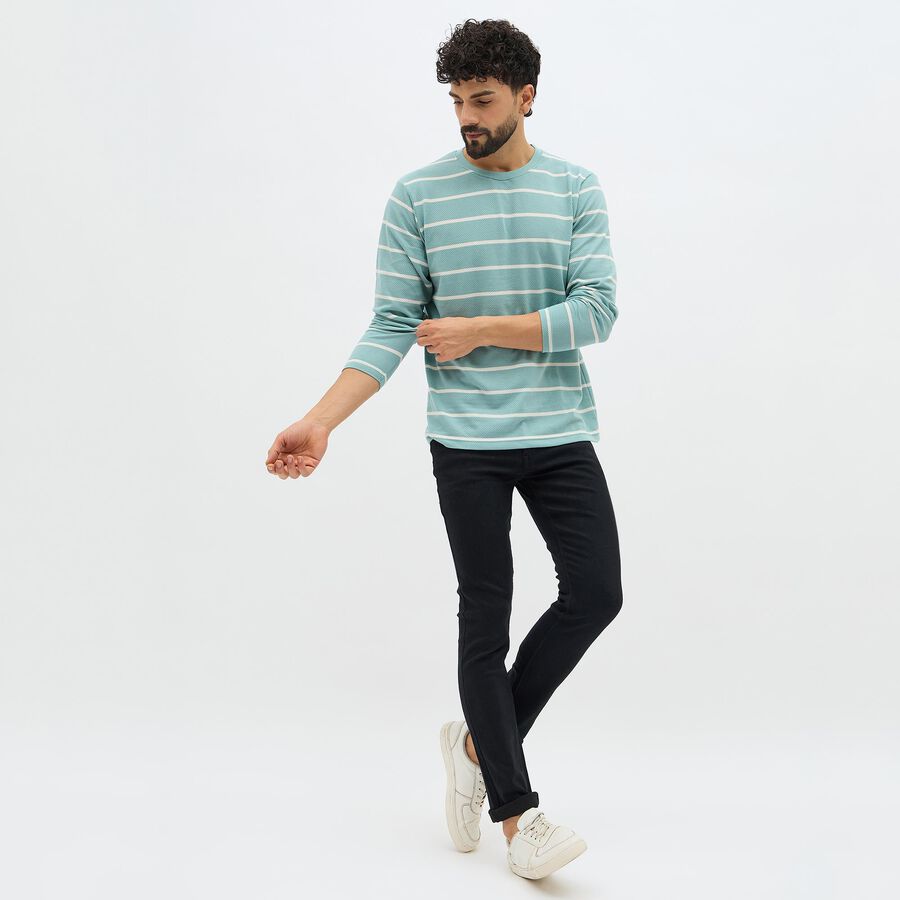 Men's Aqua Green Crew Neck Striped T-Shirt, Aqua, large image number null