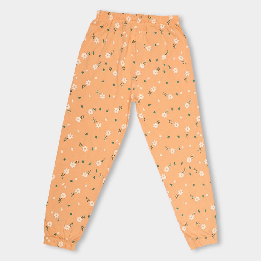Girls' Peach Floral Printed Jogger Pyjama, Peach, large image number null
