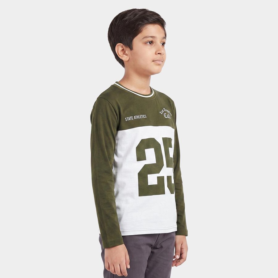 Boys Olive Green Round Neck Regular Boys T-Shirt, ओलिव, large