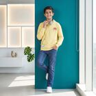 Boys Yellow Hoodie Neck Graphic Print Sweatshirt, Yellow, small