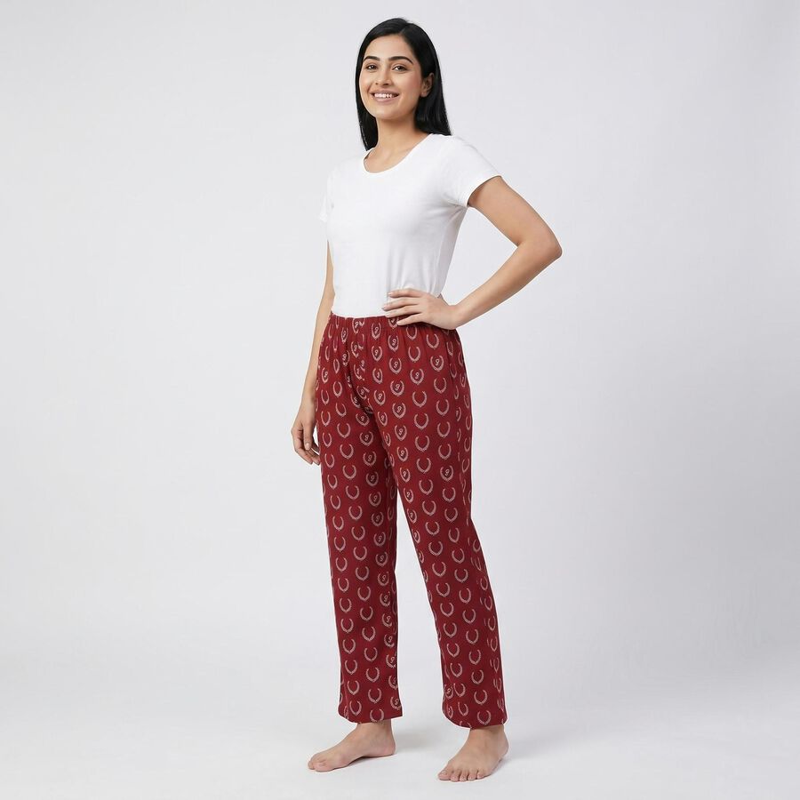 Women Wine Regular Fit Solid Pyjama, वाइन, large