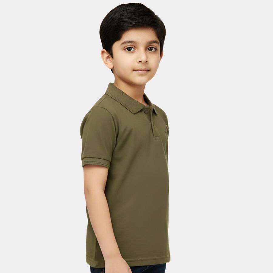 Boys' Olive Round Neck Graphic Printed T-Shirt, ओलिव, large
