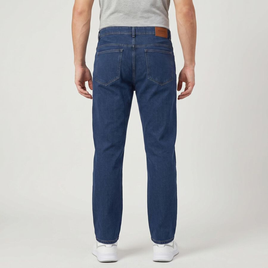 Men's Blue Straight Fit Clean Wash Jeans, मध्यम नीला, large