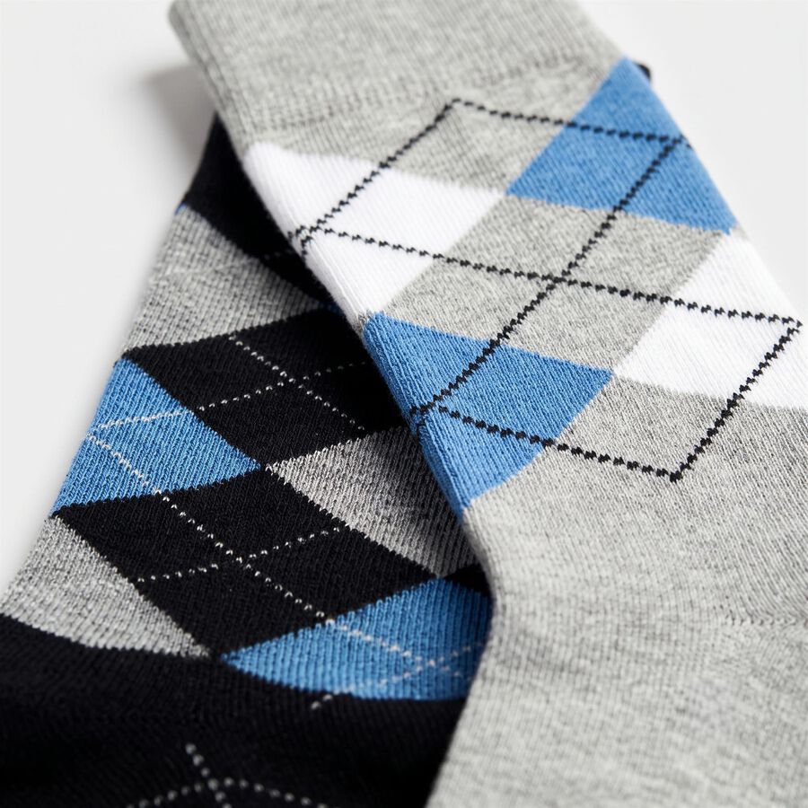 Men's Crew Length Regular Fit Argyle Pack of 2 Socks ( Grey, Navy ), Navy Blue, large