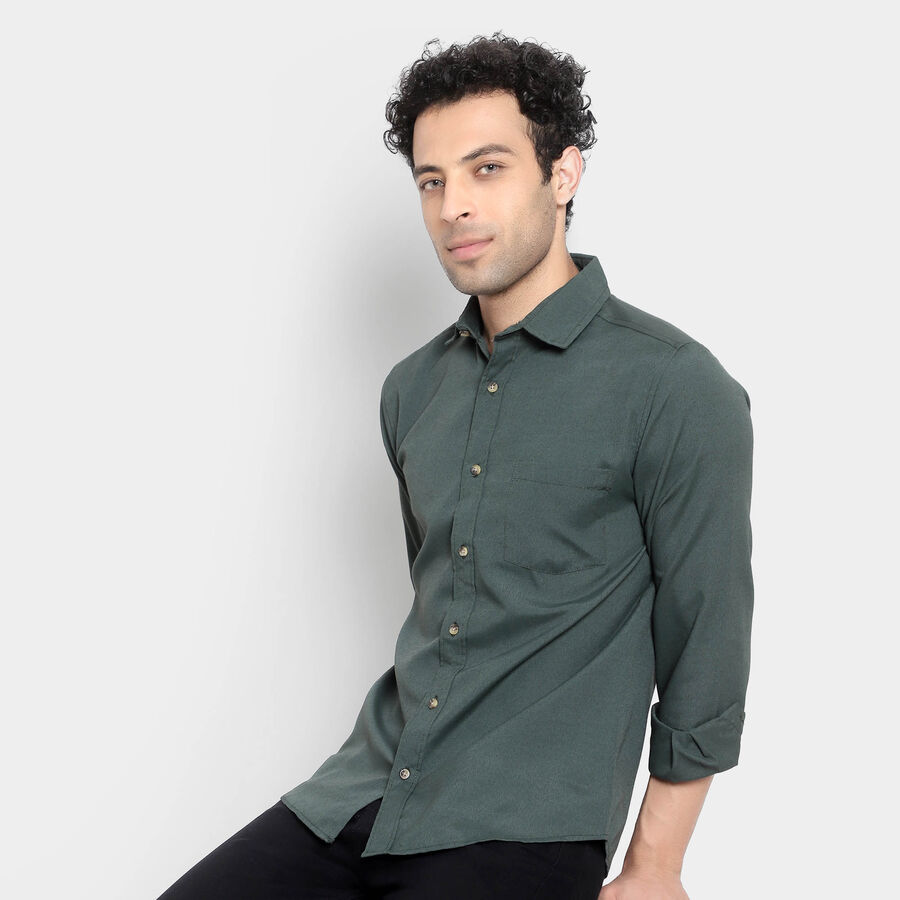 Solid Casual Shirt, Dark Green, large image number null