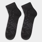 Men's Dark Charcoal Gray and Jet Black Regular Fit Geometric Pattern Pack of 3 Socks, काला, small image number null