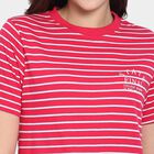 Ladies'  Stripes Round Neck T-Shirt, रानी (फ्यूशिया), small image number null